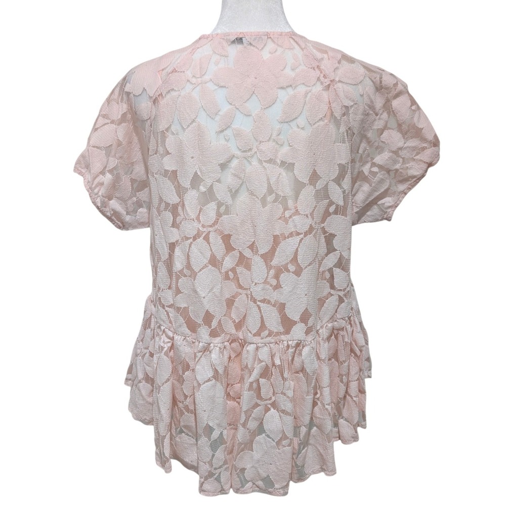 FRNCH Pink Floral Lace Peplum Top with Camisole Lining Set Size M/L Fairy Ballet - Picture 2 of 11